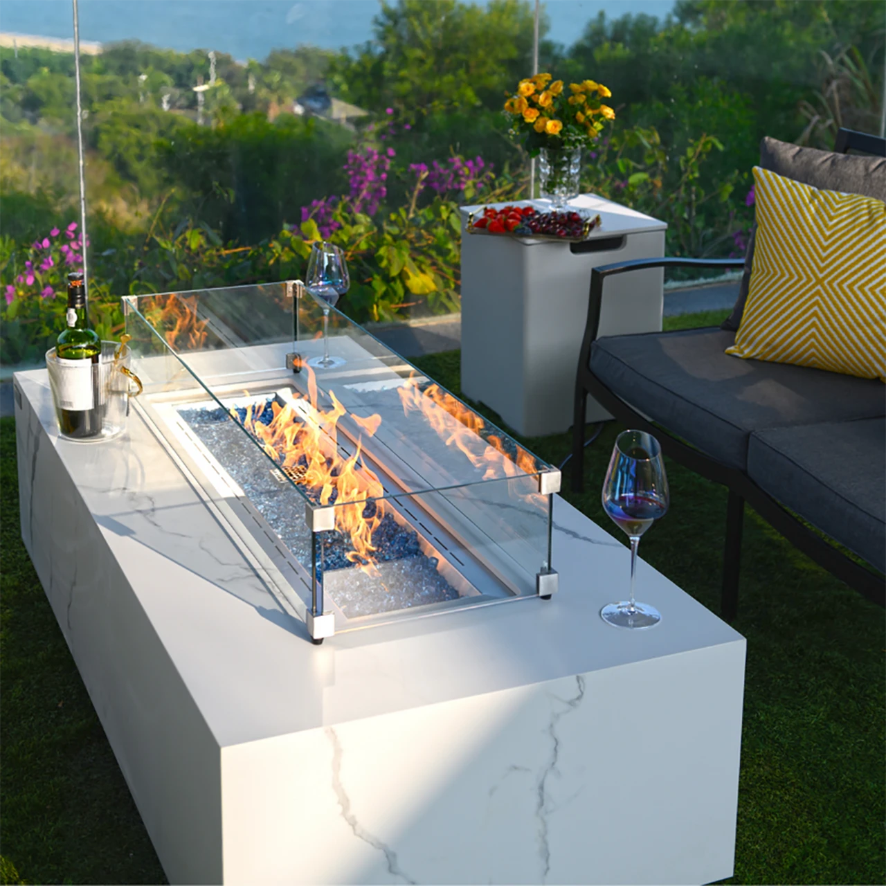 Elementi Plus Carrara Marble Porcelain Fire Table 2 Elementi Plus Carrara Marble Porcelain Fire Table - Image 2