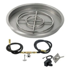 25" Round Drop-In Pan With Spark Ignition Kit (18" Fire Pit Ring) - Natural Gas - By American Fireglass - SS-RSPKIT-N-25