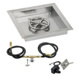 12" Square Drop-In Pan With Spark Ignition Kit (6" Fire Pit Ring) Natural Gas - By American Fireglass - SS-SQPKIT-N-12