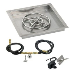 18" Square Drop-In Pan With Spark Ignition Kit (12" Fire Pit Ring) Natural Gas - By American Fireglass - SS-SQPKIT-N-18