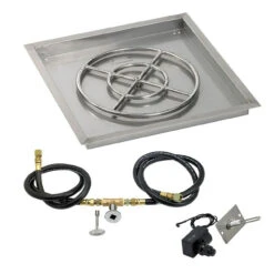 24" Square Drop-In Pan With Spark Ignition Kit (18" Fire Pit Ring) Natural Gas - By American Fireglass - SS-SQPKIT-N-24