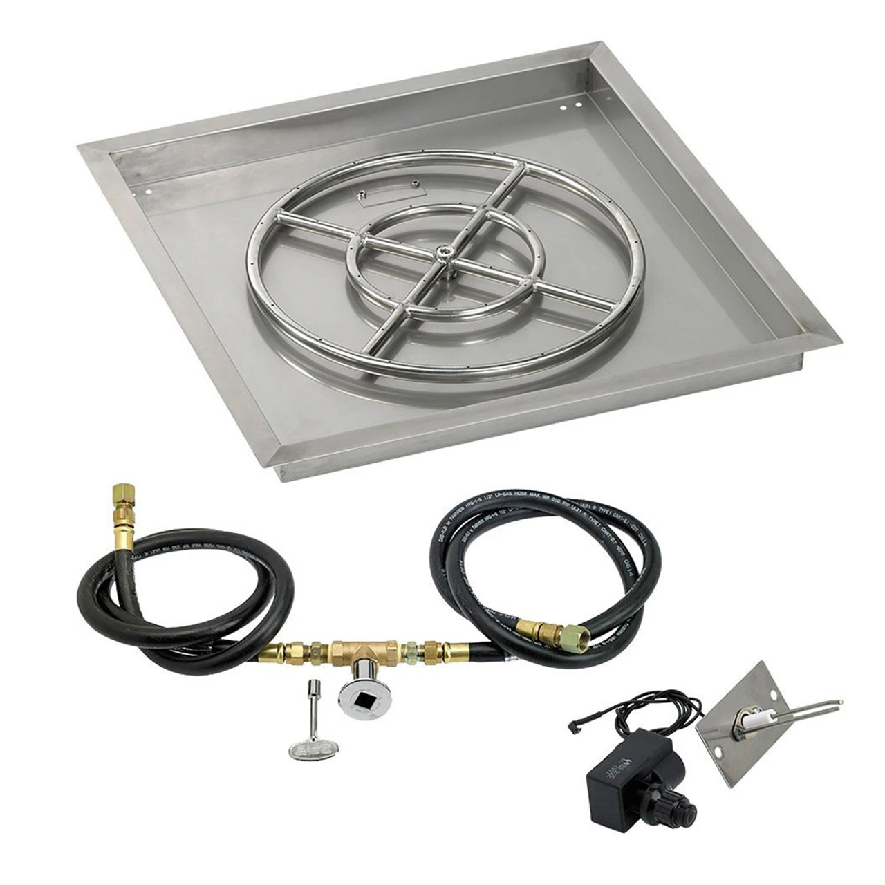 24" Square Drop-In Pan With Spark Ignition Kit (18" Fire Pit Ring) Natural Gas - By American Fireglass - SS-SQPKIT-N-24 1 24" Square Drop-In Pan With Spark Ignition Kit (18" Fire Pit Ring) Natural Gas - By American Fireglass - SS-SQPKIT-N-24