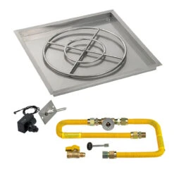 30" Square Drop-In Pan With Spark Ignition Kit (24" Fire Pit Ring) Natural Gas - By American Fireglass - SS-SQPKIT-N-30H