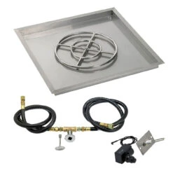 30" Square Drop-In Pan With Spark Ignition Kit (18" Fire Pit Ring) Natural Gas - By American Fireglass - SS-SQPKIT-N-30
