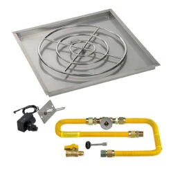 36" Square Drop-In Pan With Spark Ignition Kit (30" Fire Pit Ring) Natural Gas - By American Fireglass - SS-SQPKIT-N-36H
