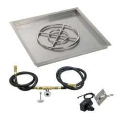 36" Sqaure Drop-In Pan With Spark Ignition Kit (18" Fire Pit Ring) Natural Gas - By American Fireglass - SS-SQPKIT-N-36