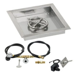 12" Square Drop-In Pan With Spark Ignition Kit (6" Fire Pit Ring) Propane - By American Fireglass - SS-SQPKIT-P-12