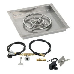 18" Square Drop-In Pan With Spark Ignition Kit (12" Fire Pit Ring) Propane - By American Fireglass - SS-SQPKIT-P-18