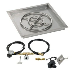 24" Square Drop-In Pan With Spark Ignition Kit (18" Fire Pit Ring) Propane - By American Fireglass - SS-SQPKIT-P-24
