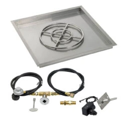 30" Square Drop-In Pan With Spark Ignition Kit (18" Fire Pit Ring) Propane - By American Fireglass - SS-SQPKIT-P-30