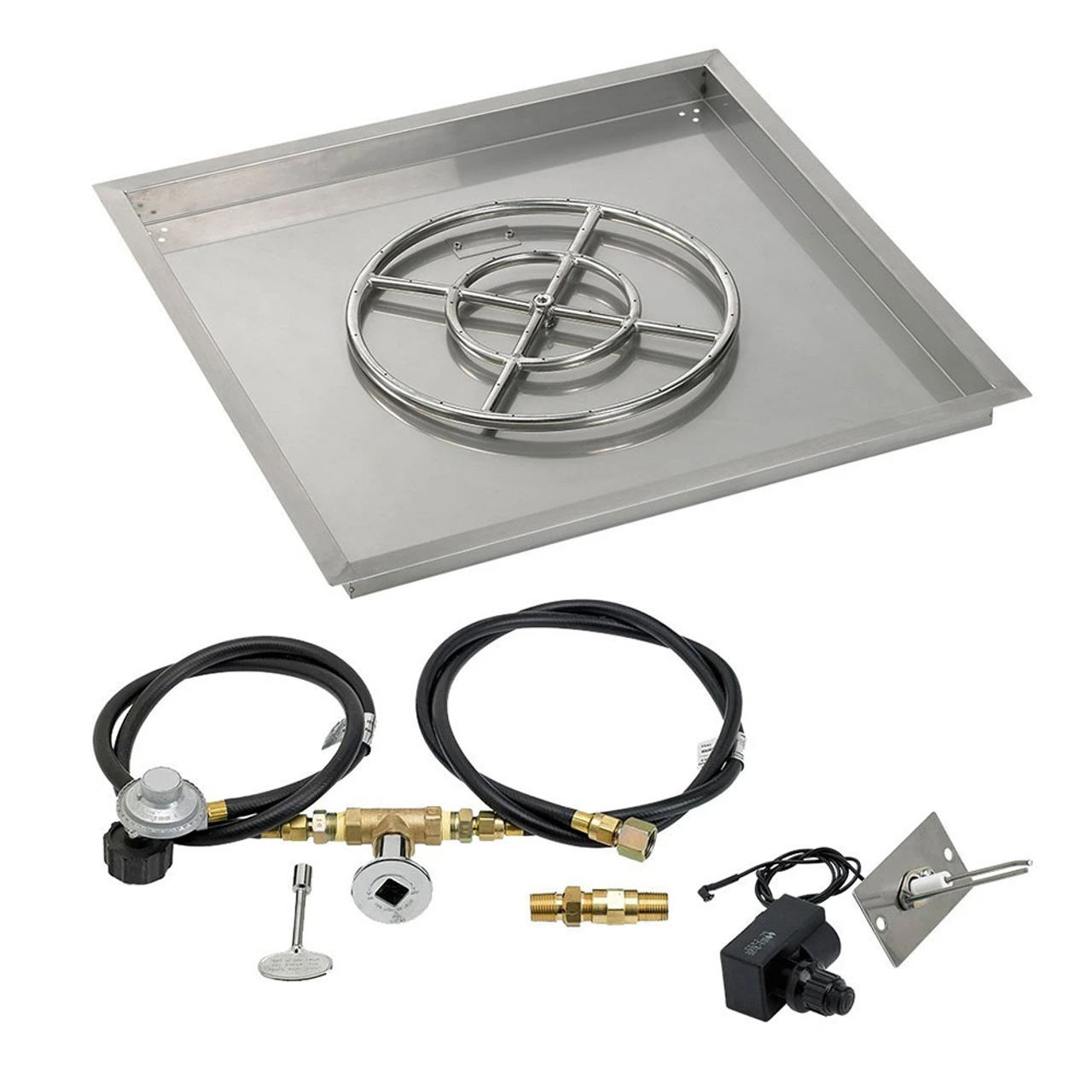 30" Square Drop-In Pan With Spark Ignition Kit (18" Fire Pit Ring) Propane - By American Fireglass - SS-SQPKIT-P-30 1 30" Square Drop-In Pan With Spark Ignition Kit (18" Fire Pit Ring) Propane - By American Fireglass - SS-SQPKIT-P-30