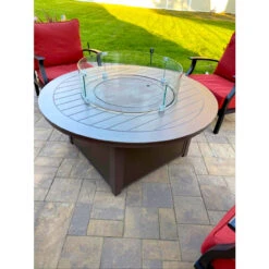 AMS Fire Pit Table Round Glass Wind Guard - 1/4" Thick Glass - Fire Flame Guard -Home Fire Pit ams glass wind flame guard on table web 07079.1666899218