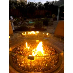 AMS Fire Pit Table Round Glass Wind Guard - 1/4" Thick Glass - Fire Flame Guard -Home Fire Pit ams glass wind flame guard with fire web 40390.1666899218