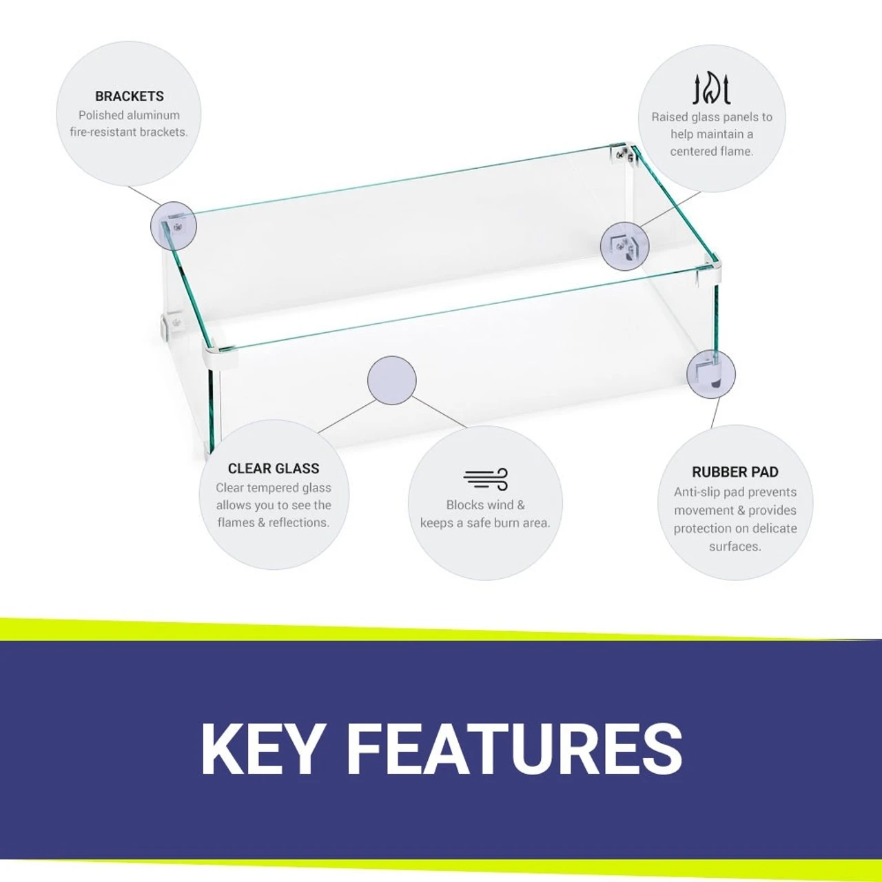 18" Rectangular Glass Wind And Flame Guard | American Fire Glass 3 18" Rectangular Glass Wind And Flame Guard | American Fire Glass - Image 3