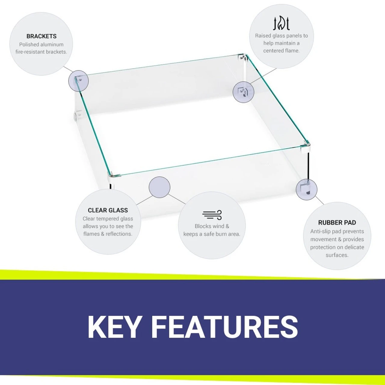 18" Square Glass Wind And Flame Guard | American Fire Glass 4 18" Square Glass Wind And Flame Guard | American Fire Glass - Image 4